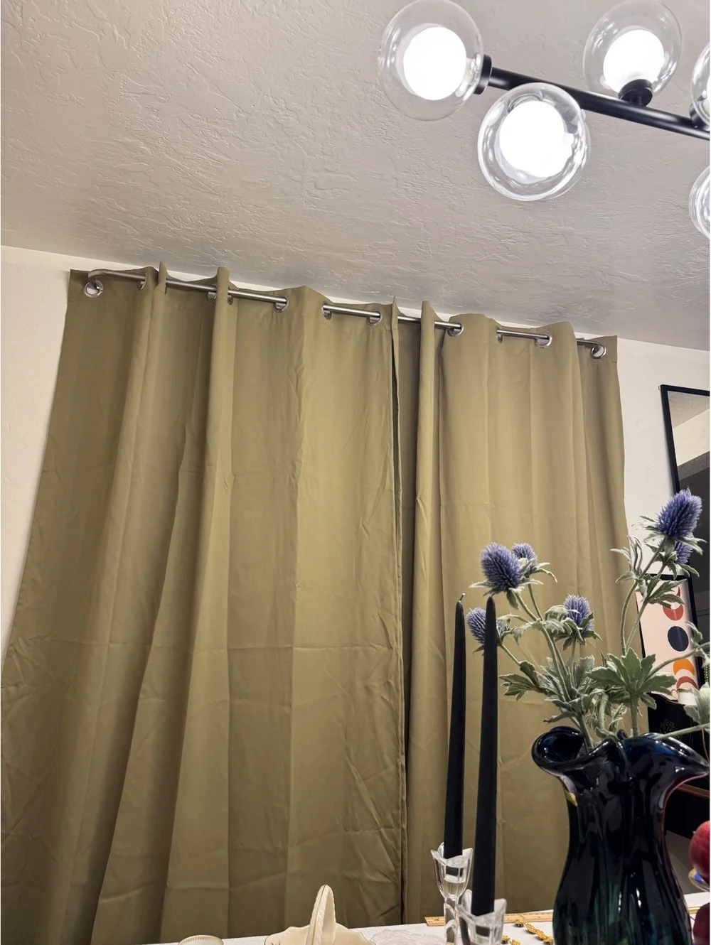 IKEA HILLEBORG Olive Green Grommet Curtains 57x98 Set of 4 Panels
